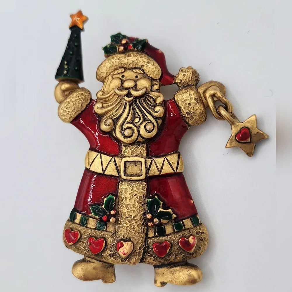 J.J. Festive Santa Claus Golden Brooch